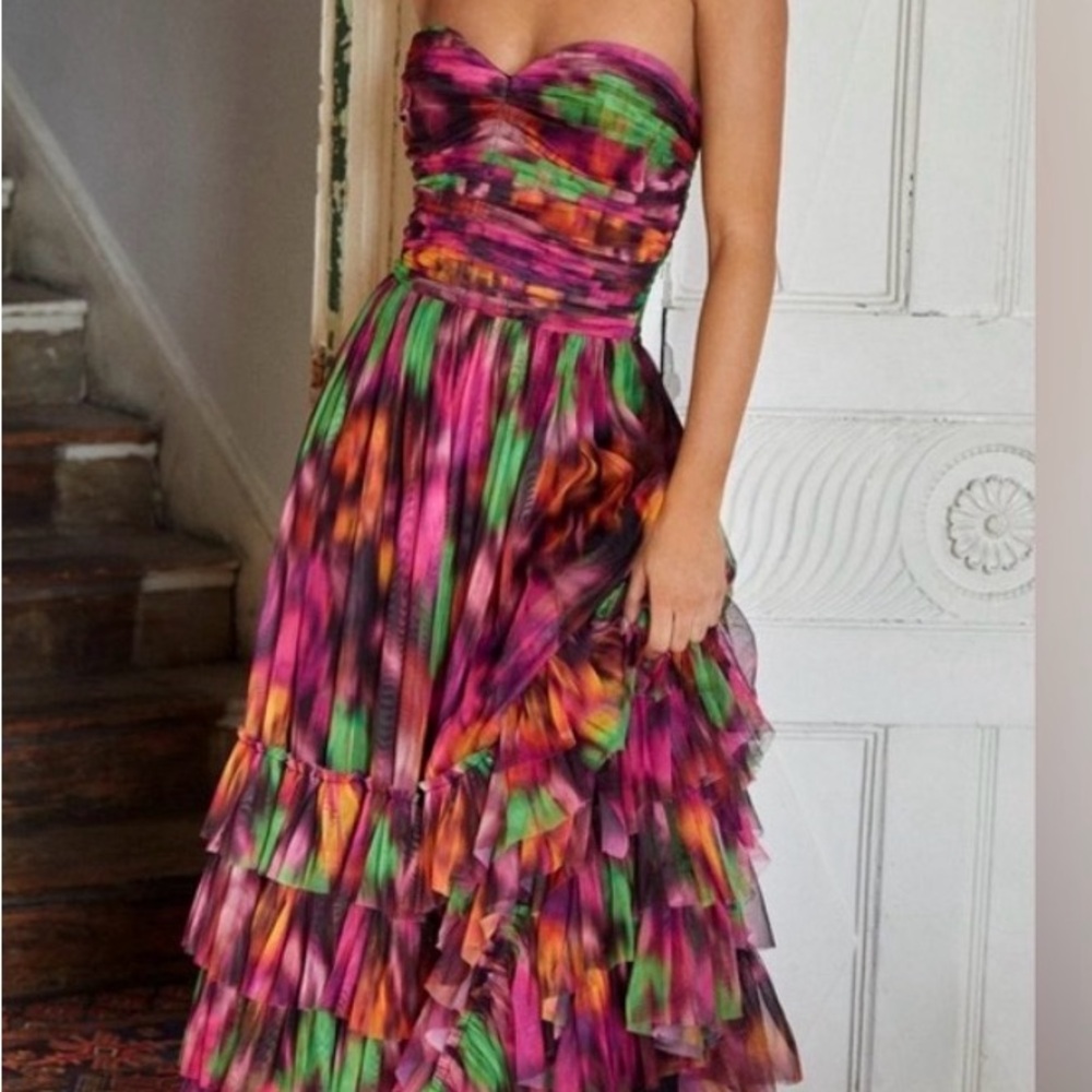 Nasty Gal Strapless Multicolor Ruffle Dress